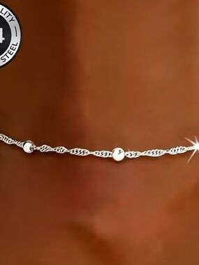 Sterling Silver Beaded Chain Anklet - Silver